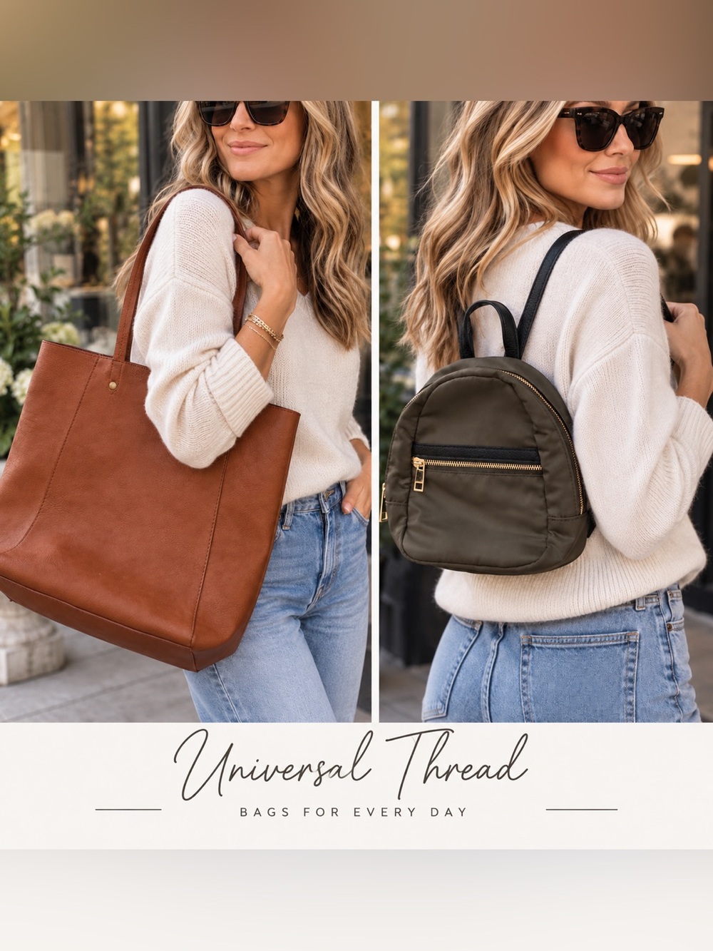 Universal Thread Tote & Mini Backpack Bag Bundle Brown Olive Shopping Travel
